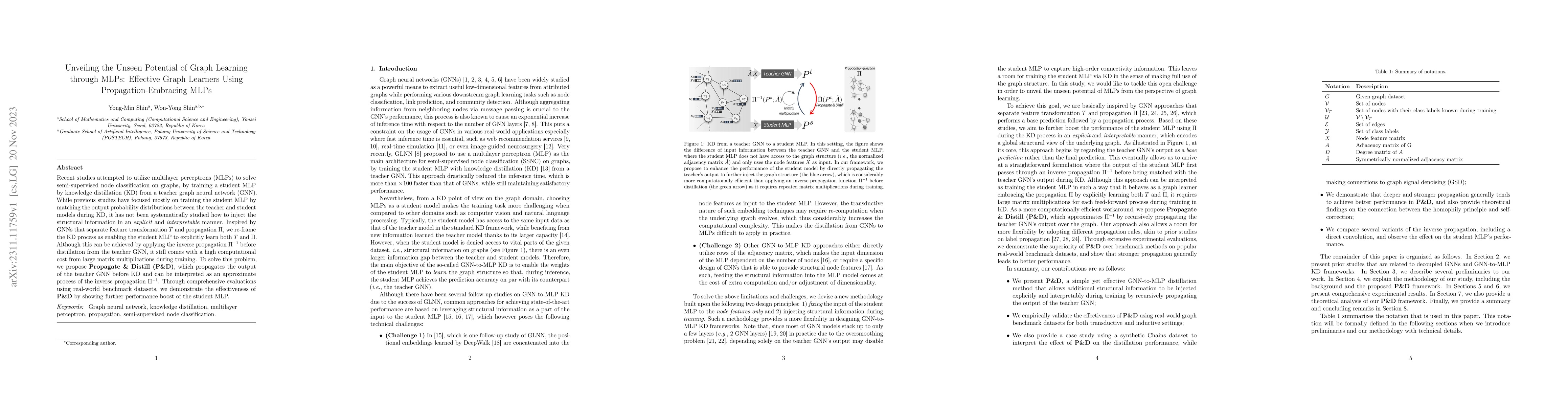 Thumbnail for Unveiling the Unseen Potential of Graph Learning through MLPs: Effective
  Graph Learners Using Propagation-Embracing MLPs
