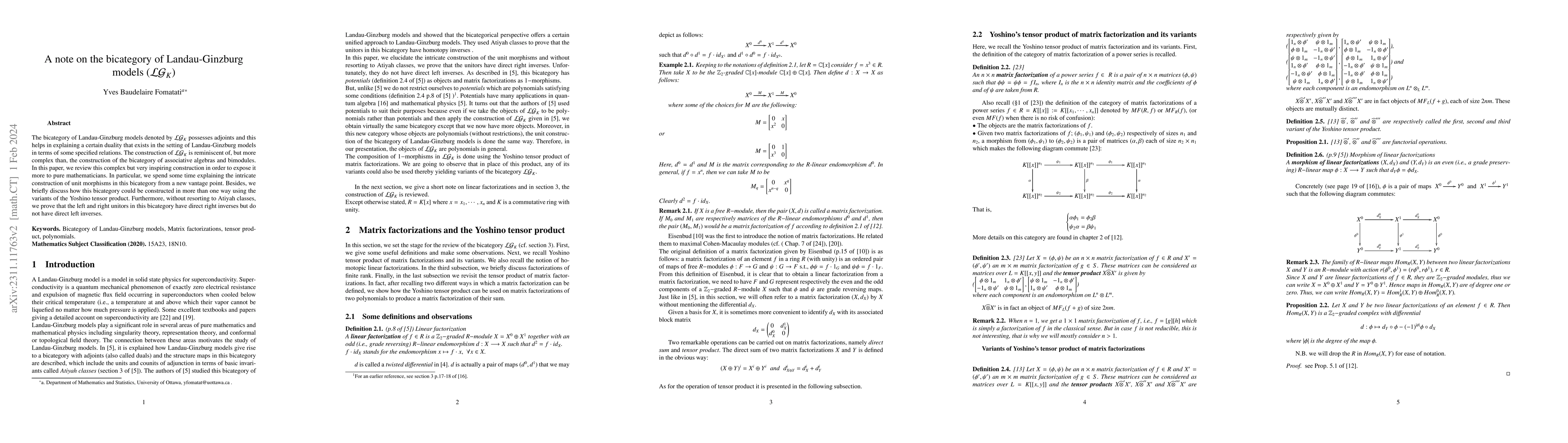 Thumbnail for A note on the bicategory of Landau-Ginzburg models (LGk)