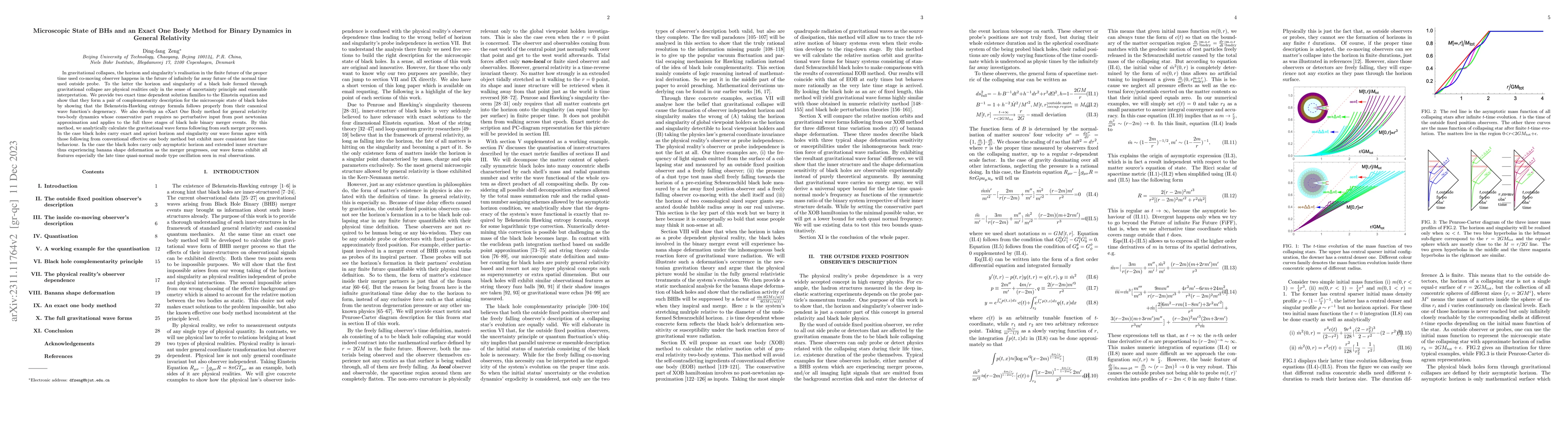 Thumbnail for Microscopic State of BHs and an Exact One Body Method for Binary
  Dynamics in General Relativity