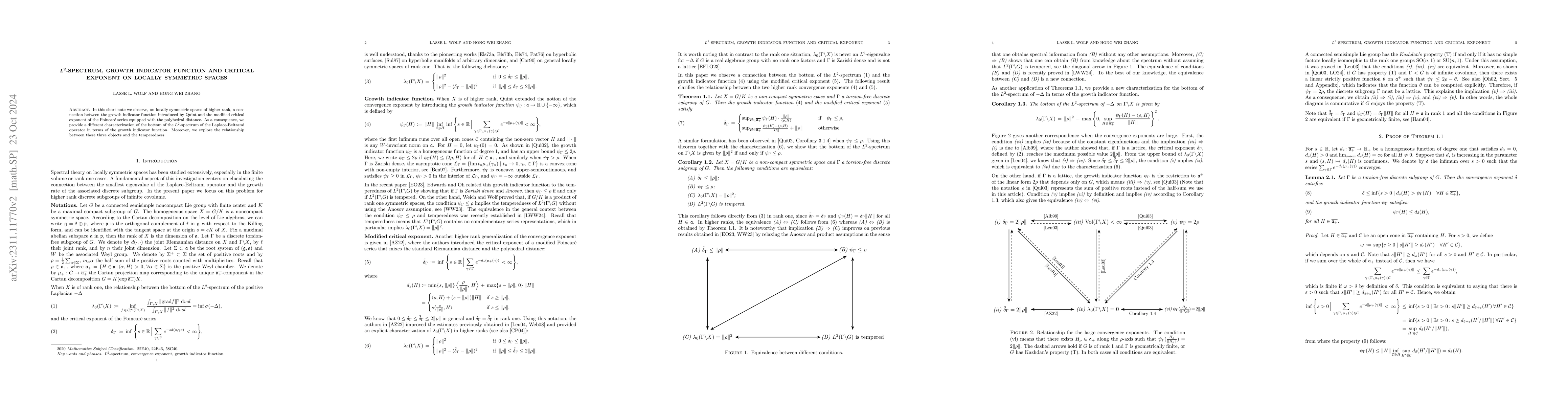 Thumbnail for $L^2$-spectrum, growth indicator function and critical exponent on
  locally symmetric spaces