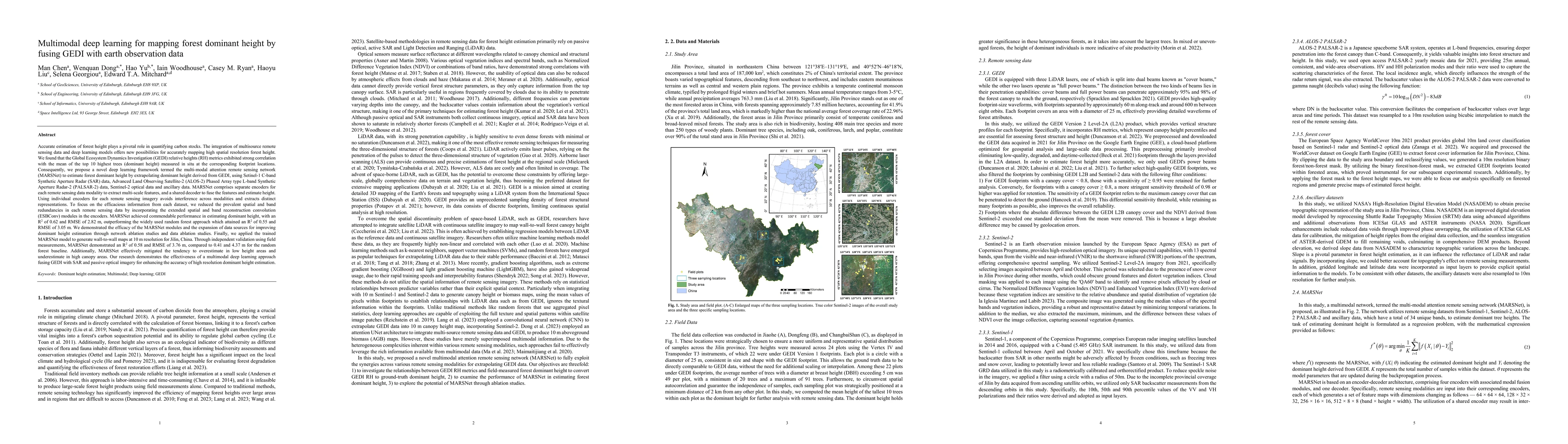 Thumbnail for Multimodal deep learning for mapping forest dominant height by fusing
  GEDI with earth observation data