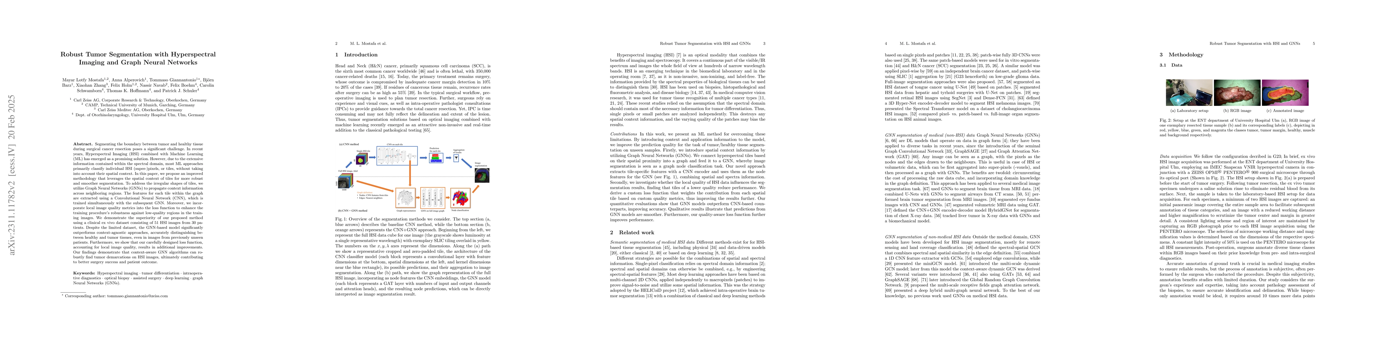 Thumbnail for Robust Tumor Segmentation with Hyperspectral Imaging and Graph Neural
  Networks