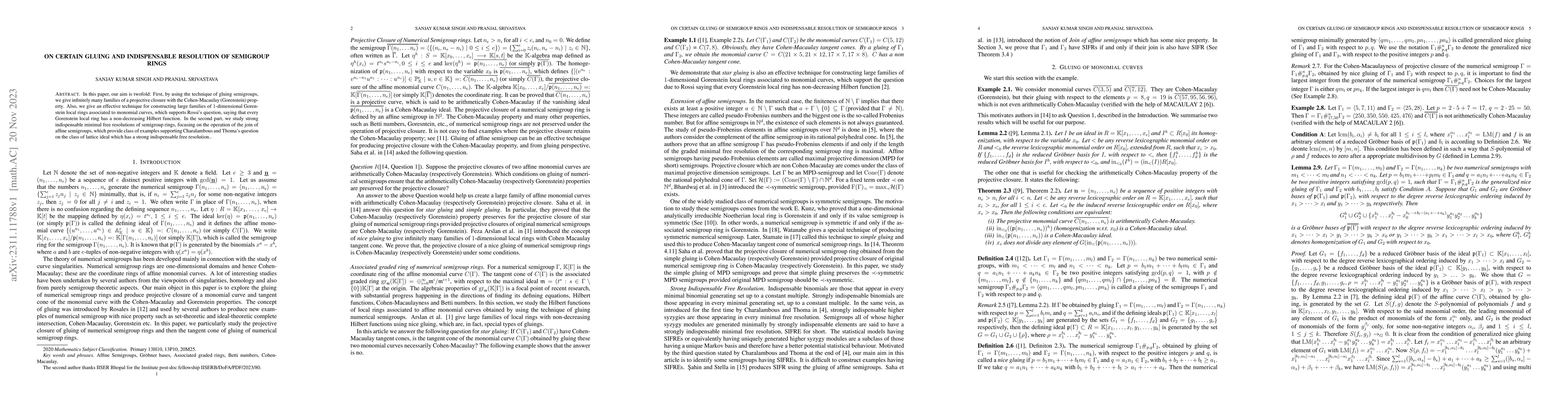 Thumbnail for On Certain Gluing of semigroup rings and indispensable resolution of
  semigroup rings