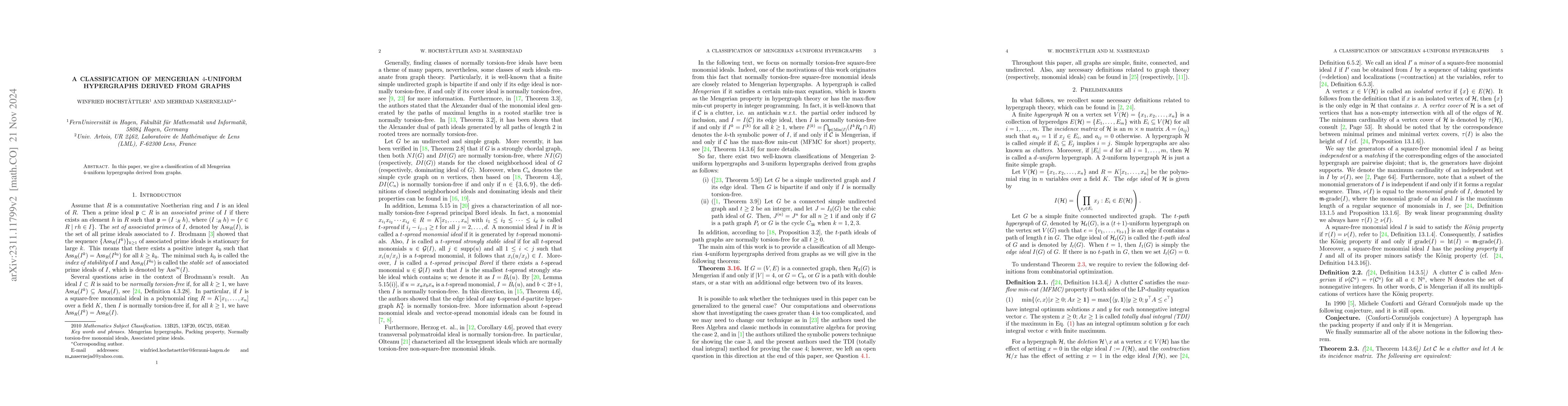 Thumbnail for A classification of Mengerian $4$-uniform hypergraphs derived from
  graphs