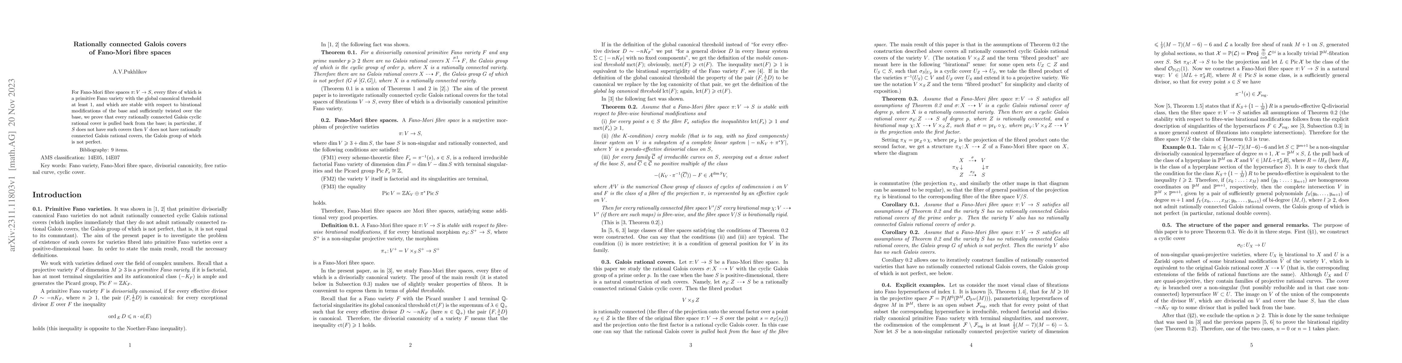 Thumbnail for Rationally connected Galois covers of Fano-Mori fibre spaces