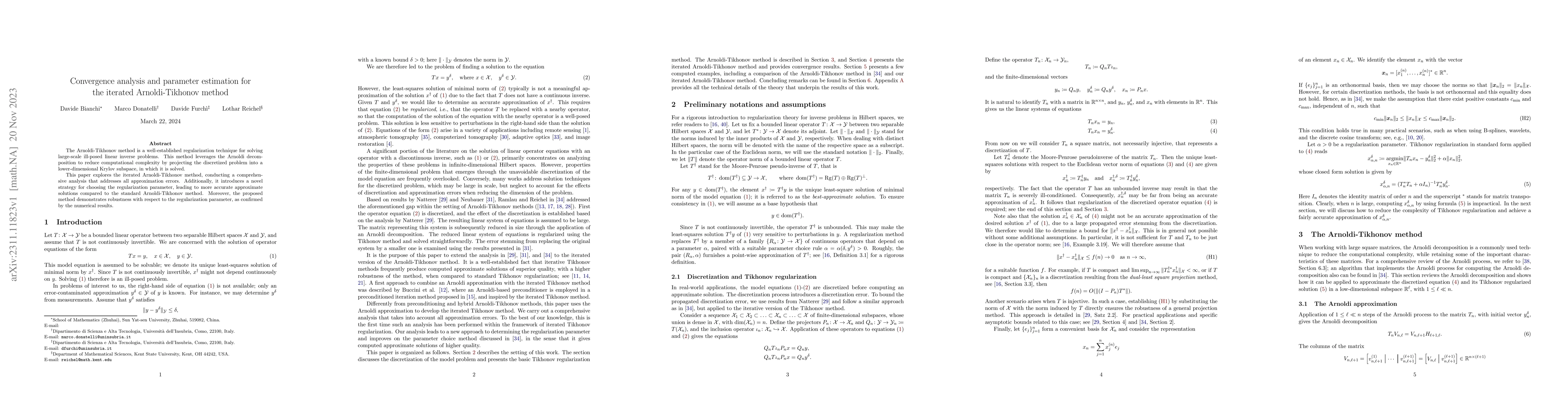 Thumbnail for Convergence analysis and parameter estimation for the iterated
  Arnoldi-Tikhonov method