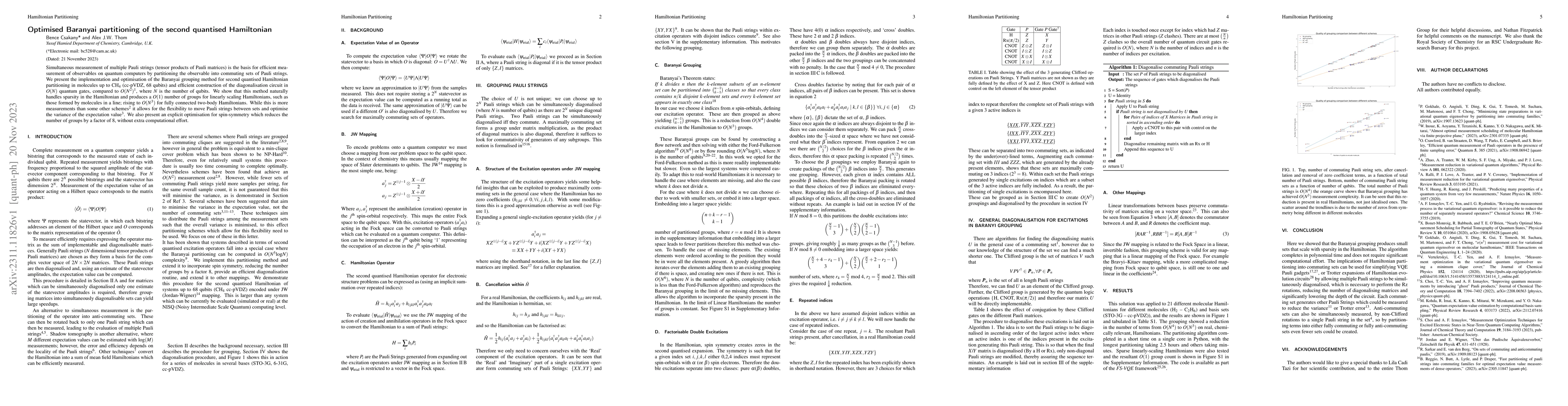 Thumbnail for Optimised Baranyai partitioning of the second quantised Hamiltonian