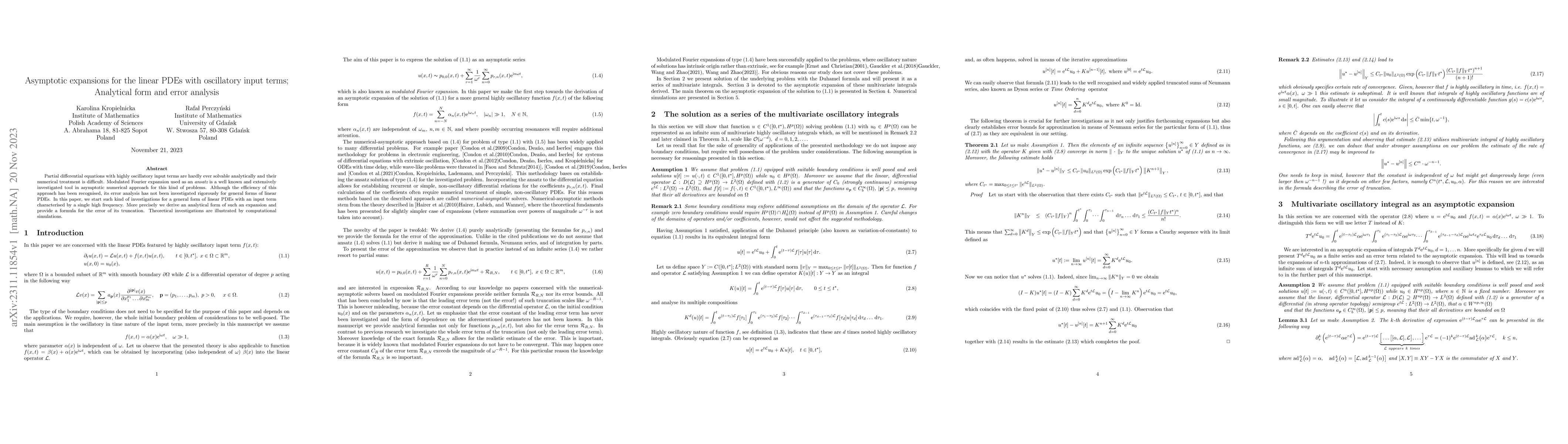 Thumbnail for Asymptotic expansions for the linear PDEs with oscillatory input terms;
  Analytical form and error analysis