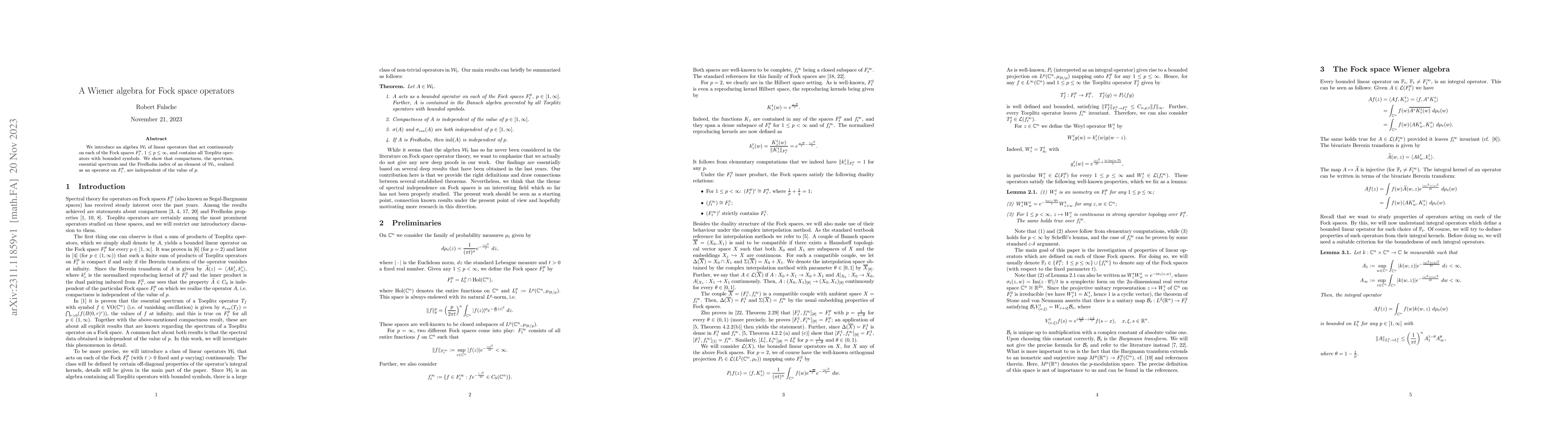 Thumbnail for A Wiener algebra for Fock space operators