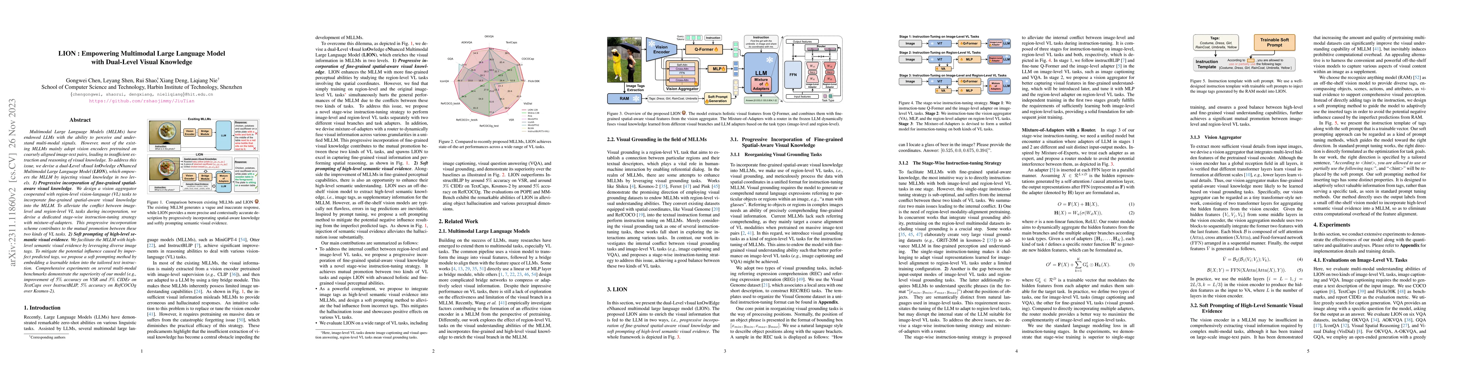 Thumbnail for LION : Empowering Multimodal Large Language Model with Dual-Level Visual
  Knowledge