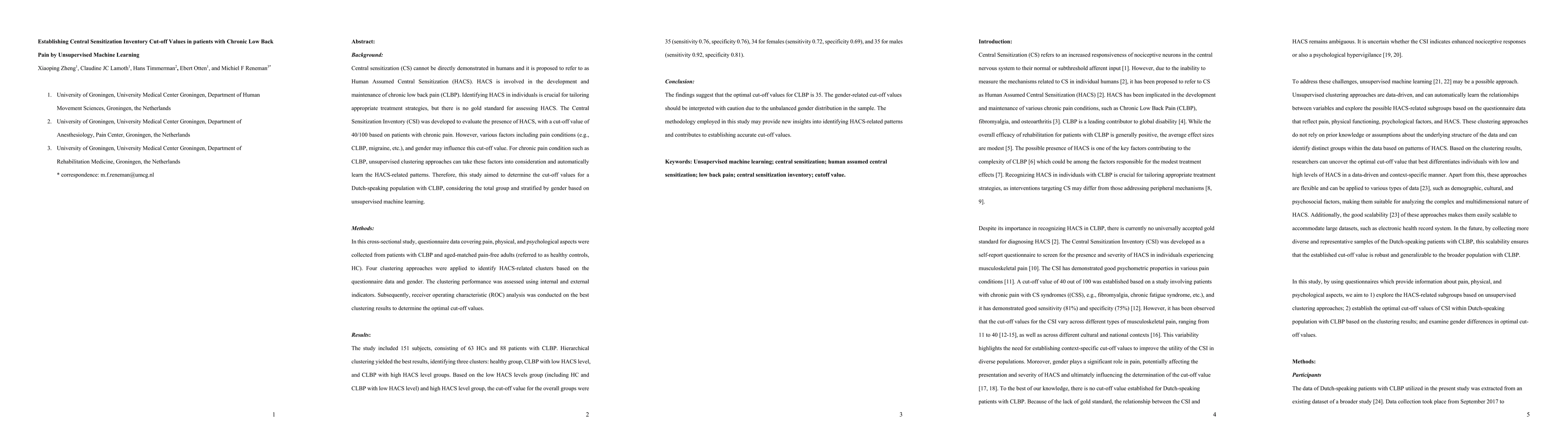 Thumbnail for Establishing Central Sensitization Inventory Cut-off Values in patients
  with Chronic Low Back Pain by Unsupervised Machine Learning