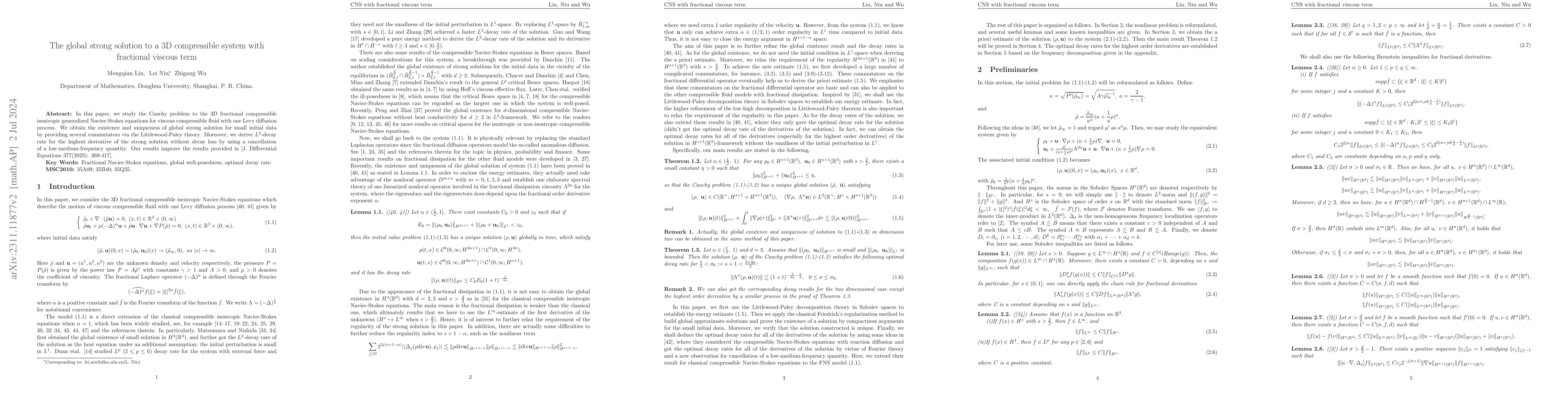 Thumbnail for The global strong solution to compressible system with fractional
  viscous term