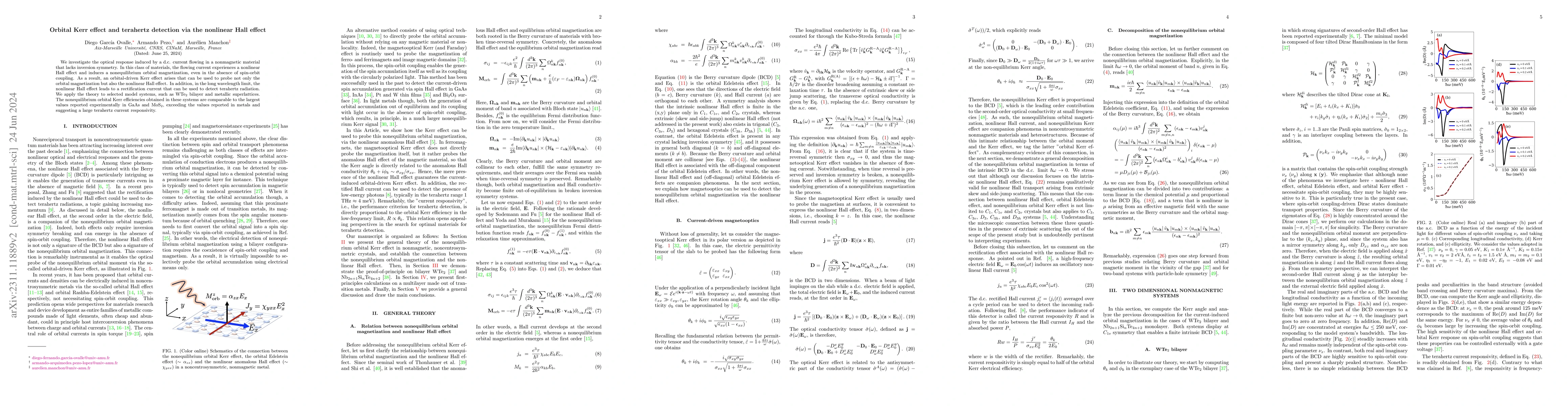 Thumbnail for Orbital Kerr effect and terahertz detection via the nonlinear Hall
  effect