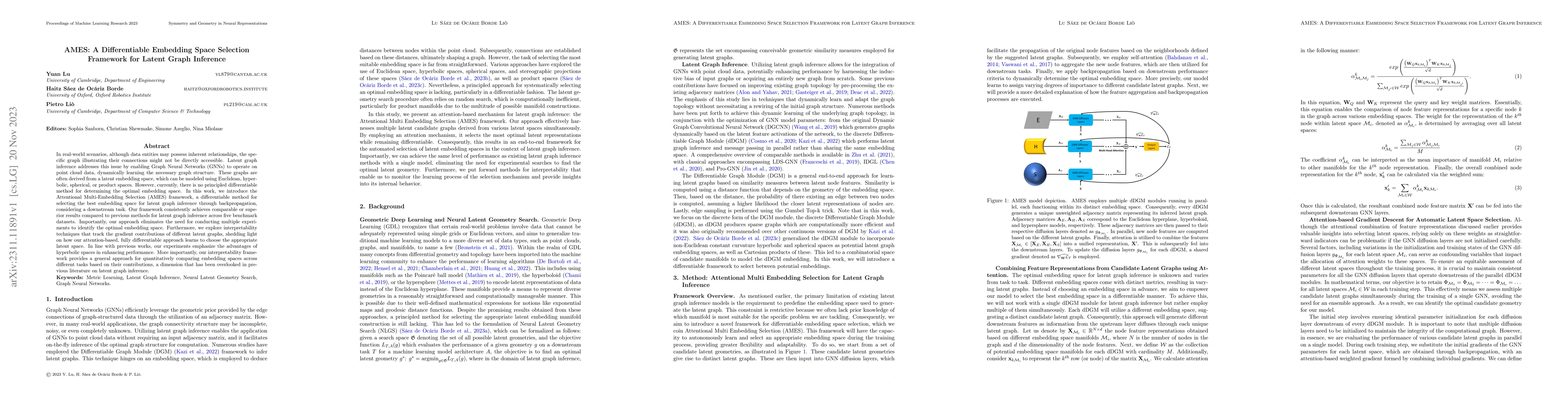 Thumbnail for AMES: A Differentiable Embedding Space Selection Framework for Latent
  Graph Inference