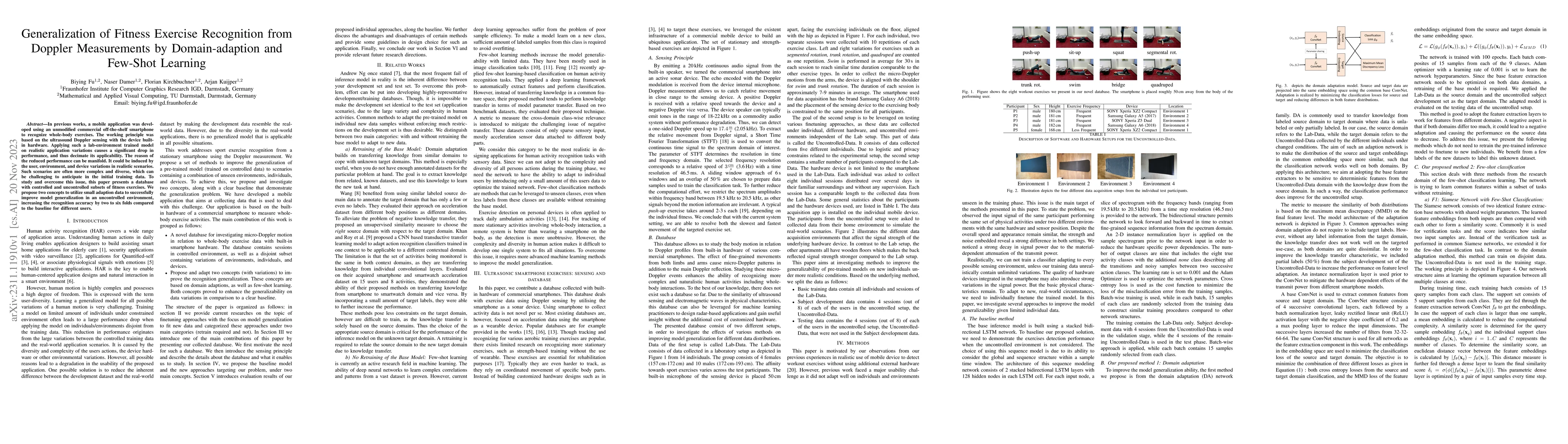 Thumbnail for Generalization of Fitness Exercise Recognition from Doppler Measurements
  by Domain-adaption and Few-Shot Learning