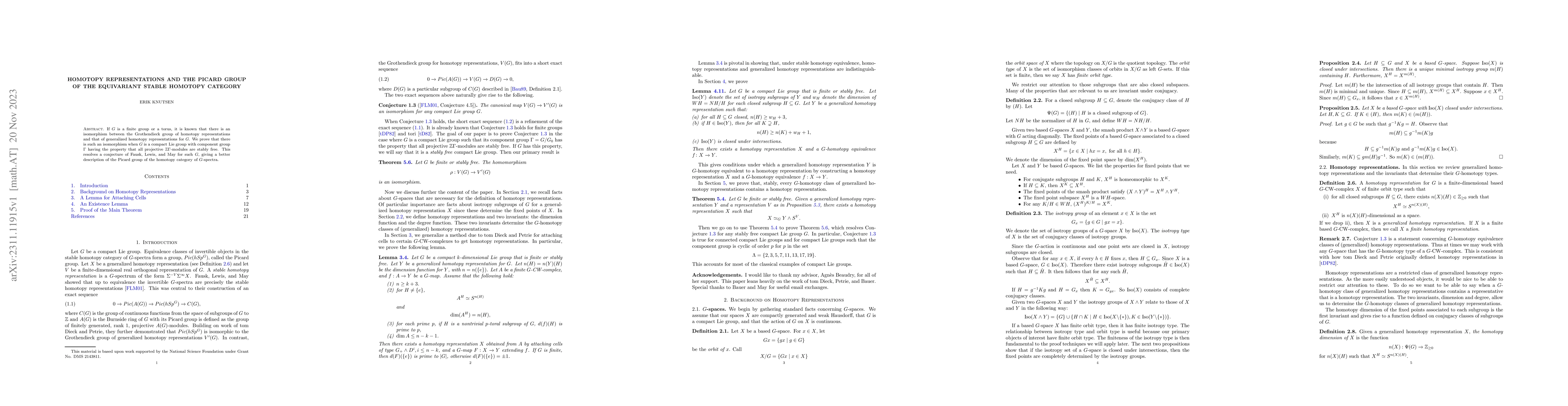 Thumbnail for Homotopy Representations and the Picard Group of the Equivariant Stable
  Homotopy Category