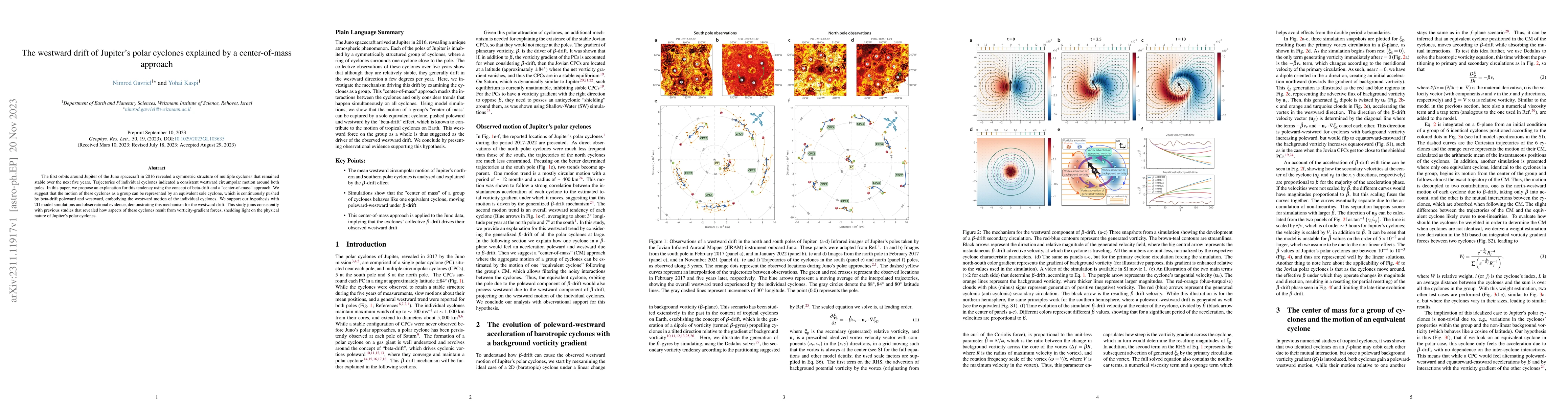 Thumbnail for The westward drift of Jupiter's polar cyclones explained by a
  center-of-mass approach