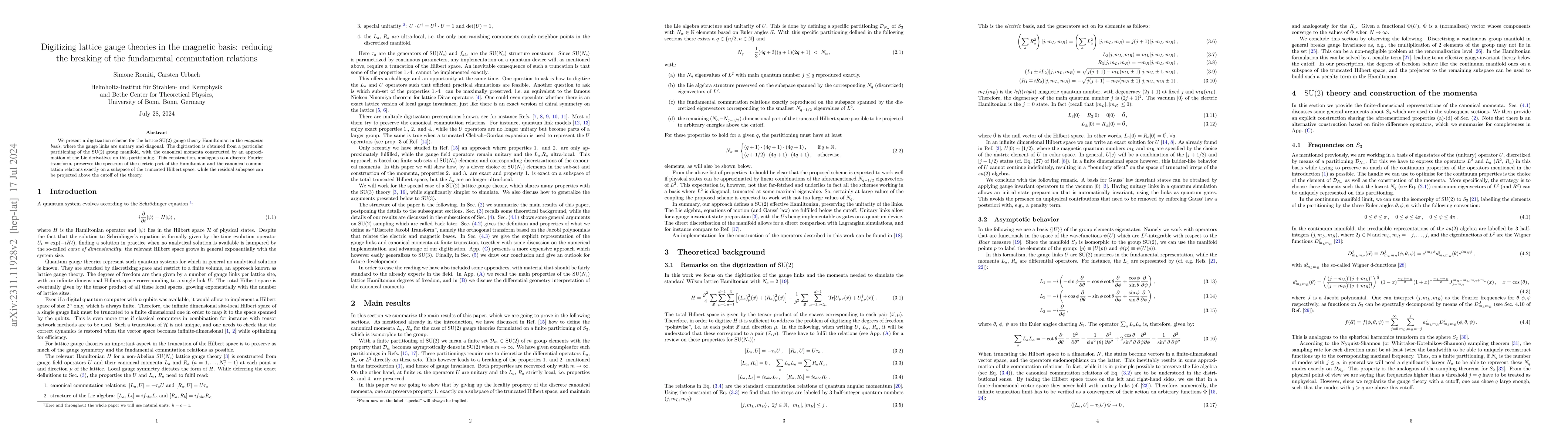 Thumbnail for Digitizing lattice gauge theories in the magnetic basis: reducing the
  breaking of the fundamental commutation relations