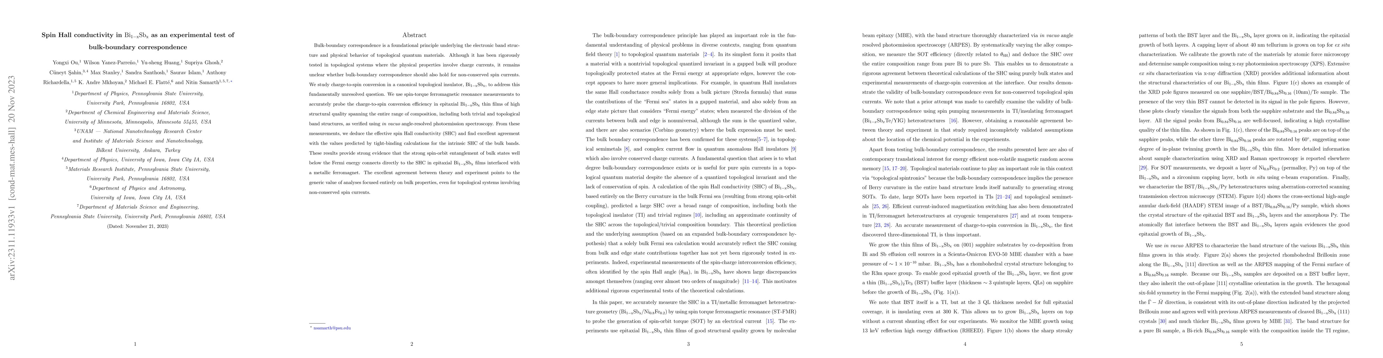 Thumbnail for Spin Hall conductivity in Bi$_{1-x}$Sb$_x$ as an experimental test of
  bulk-boundary correspondence