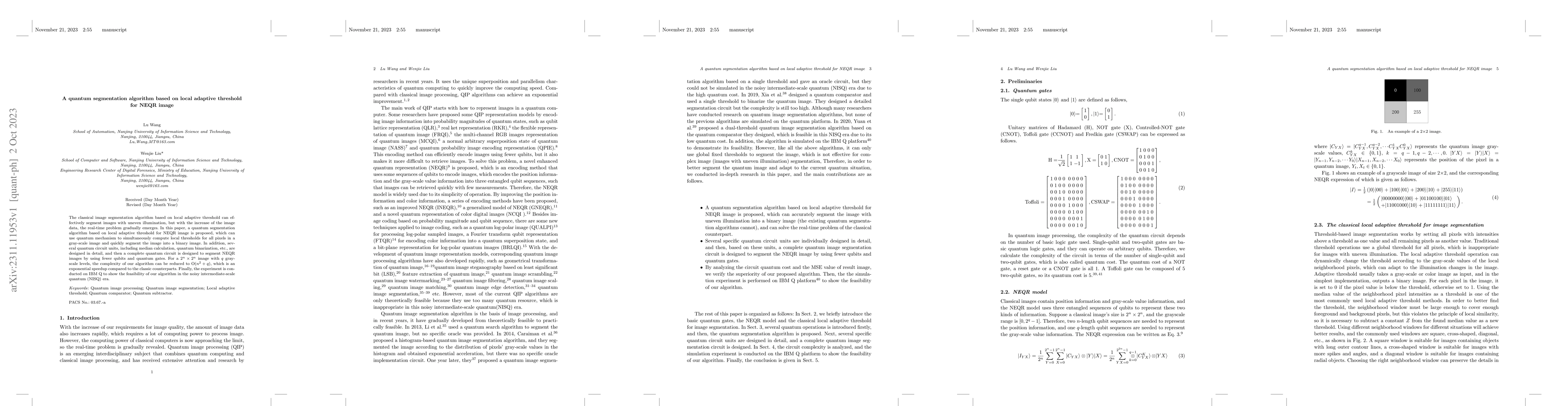 Thumbnail for A quantum segmentation algorithm based on local adaptive threshold for
  NEQR image