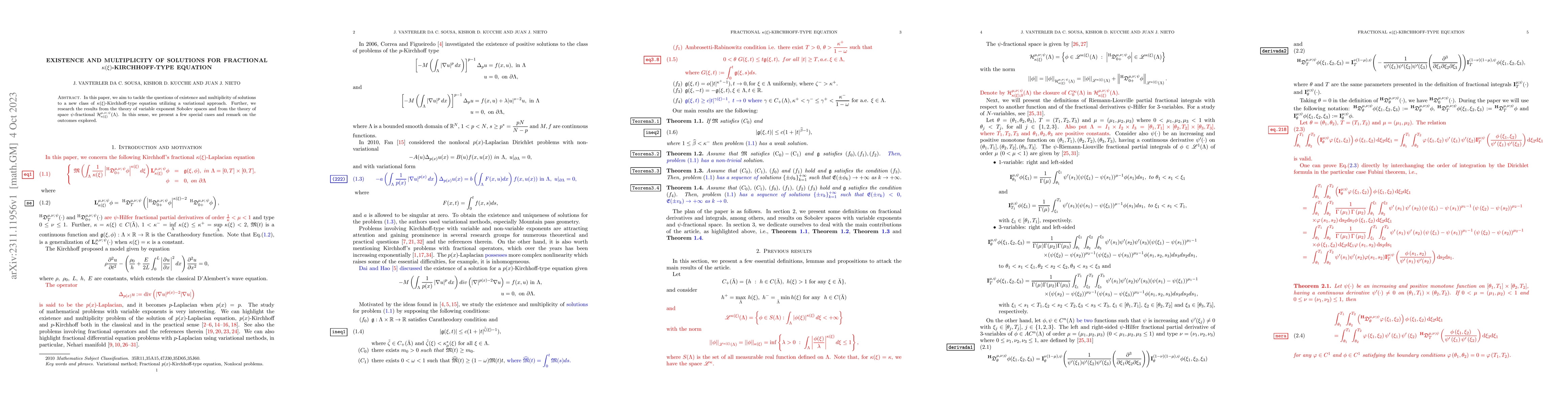 Thumbnail for Existence and multiplicity of solutions for fractional
  $\kappa(\xi)$-Kirchhoff-type equation