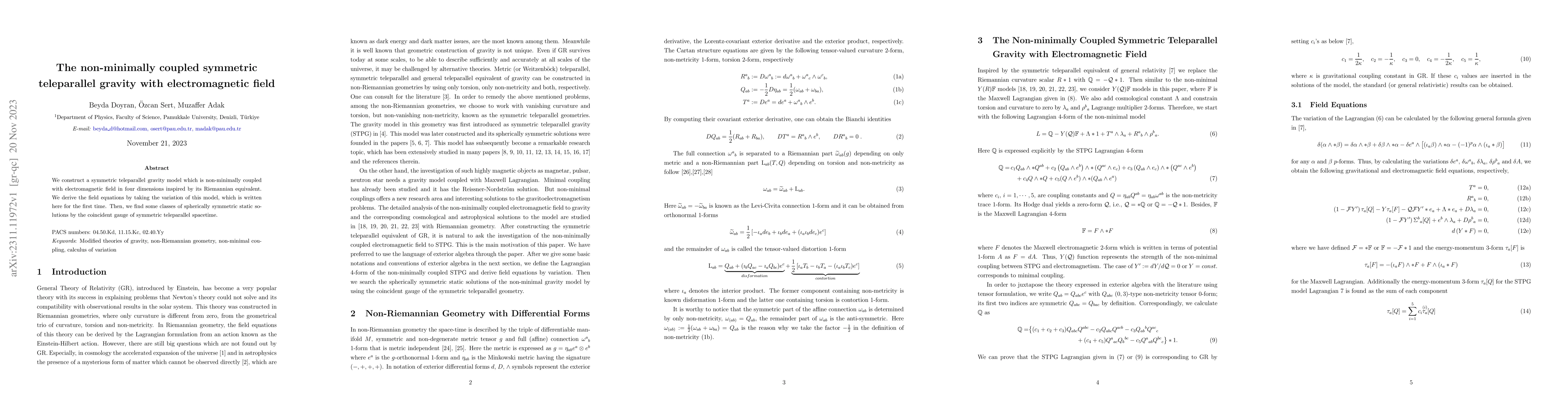 Thumbnail for The non-minimally coupled symmetric teleparallel gravity with
  electromagnetic field