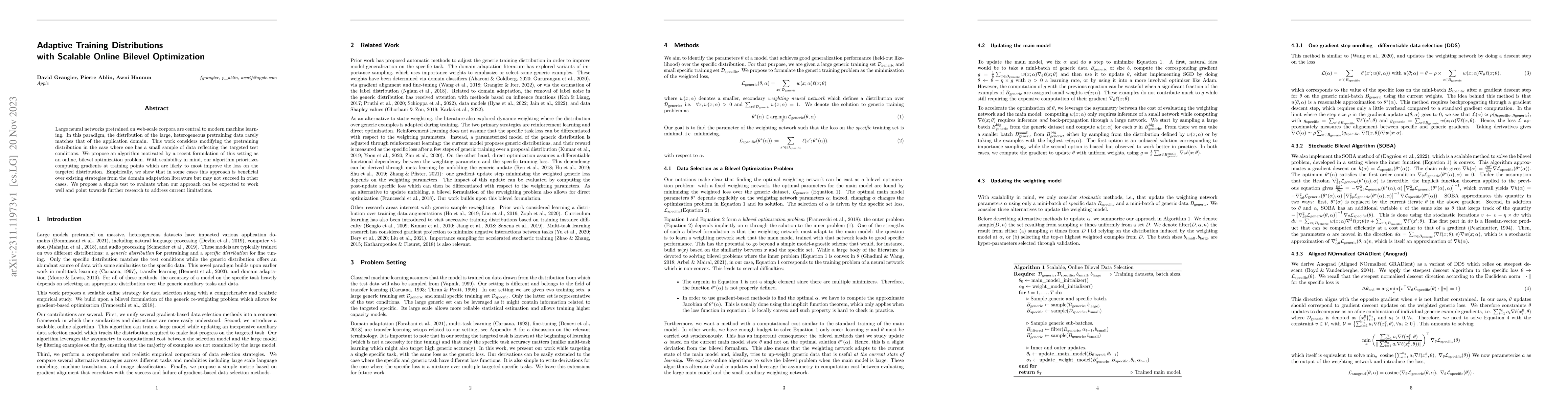 Thumbnail for Adaptive Training Distributions with Scalable Online Bilevel
  Optimization