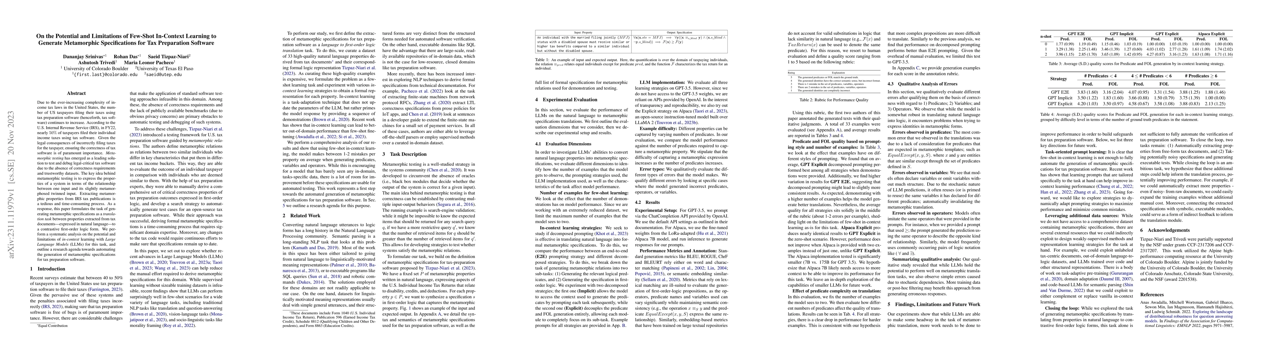 Thumbnail for On the Potential and Limitations of Few-Shot In-Context Learning to
  Generate Metamorphic Specifications for Tax Preparation Software