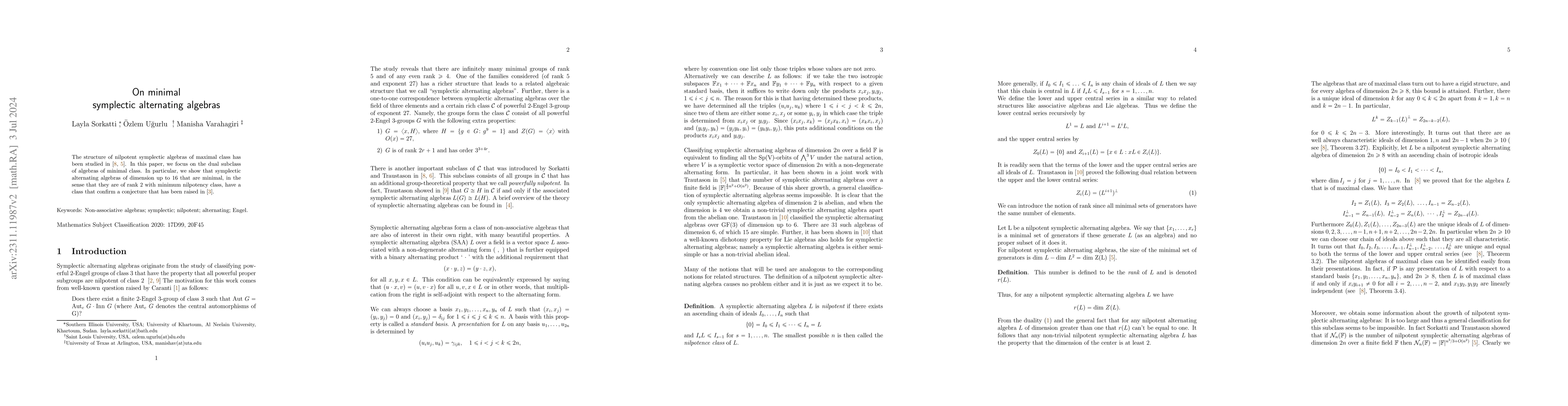 Thumbnail for On minimal symplectic alternating algebras