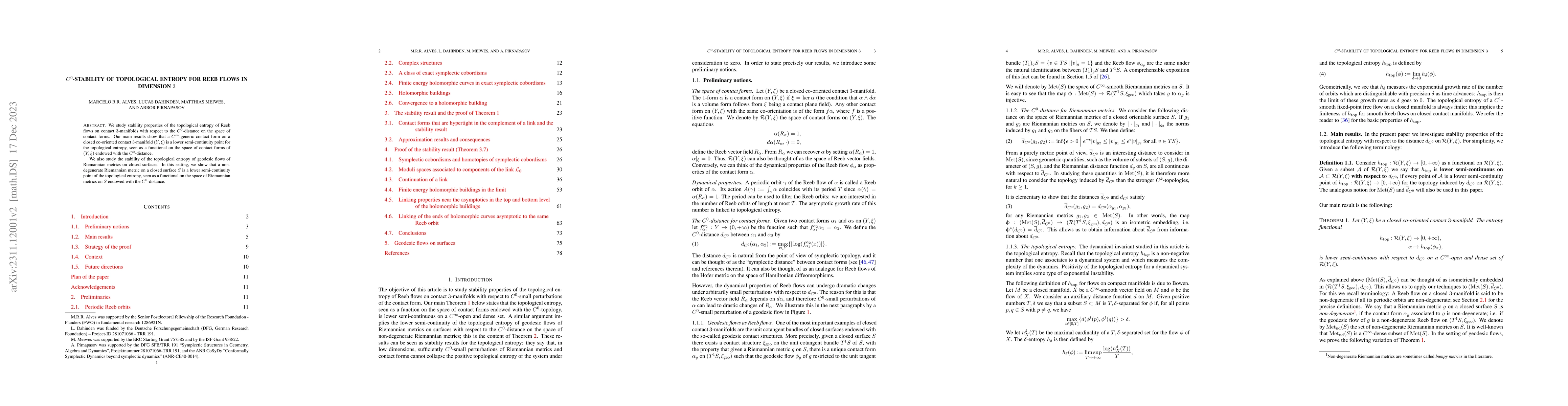 Thumbnail for C^0-stability of topological entropy for Reeb flows in dimension 3