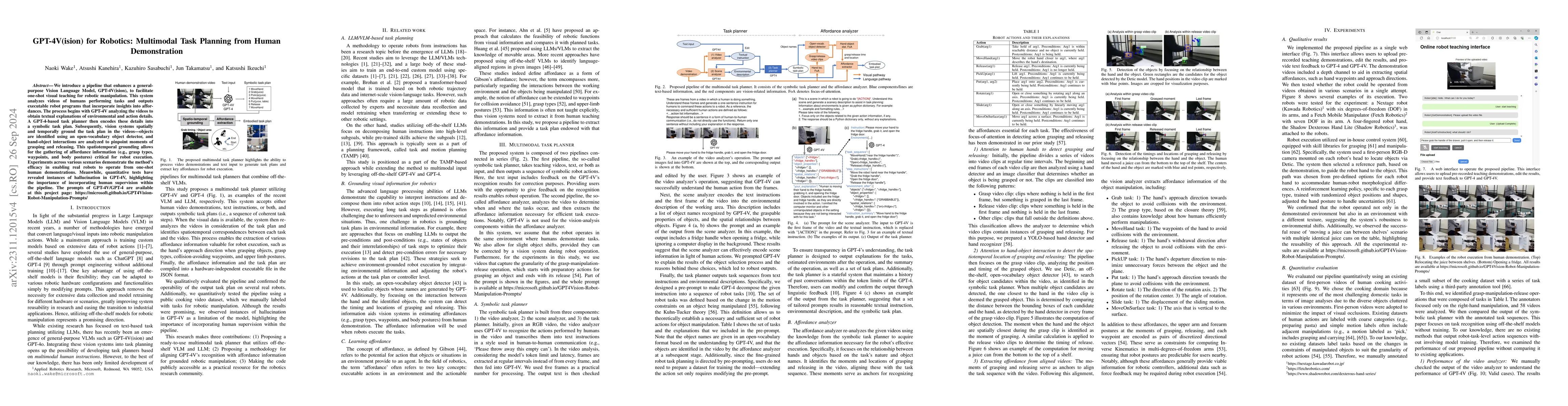 Thumbnail for GPT-4V(ision) for Robotics: Multimodal Task Planning from Human
  Demonstration