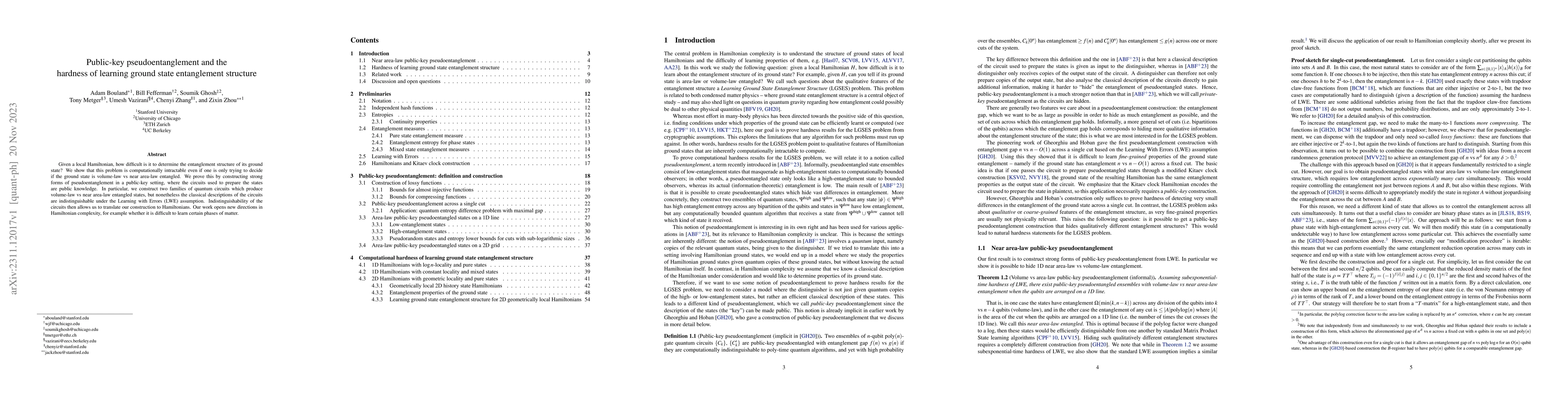 Thumbnail for Public-key pseudoentanglement and the hardness of learning ground state
  entanglement structure