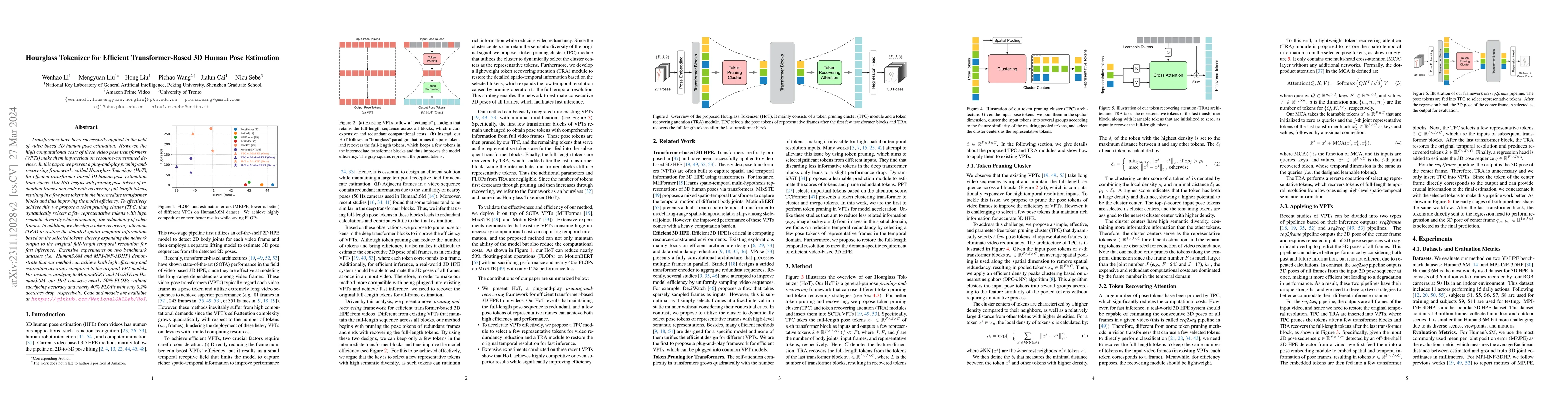 Thumbnail for Hourglass Tokenizer for Efficient Transformer-Based 3D Human Pose
  Estimation