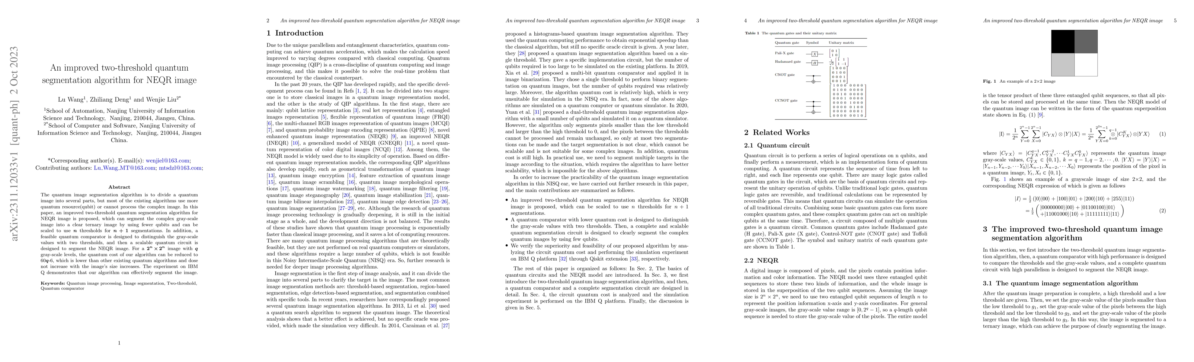 Thumbnail for An improved two-threshold quantum segmentation algorithm for NEQR image