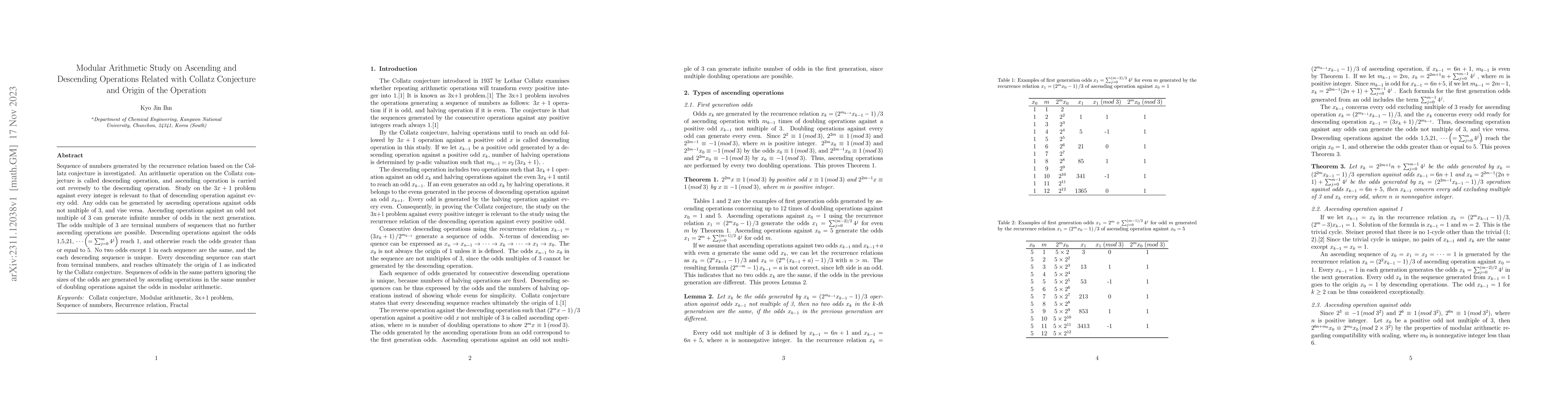 Thumbnail for Modular Arithmetic Study on Ascending and Descending Operations Related
  with Collatz Conjecture