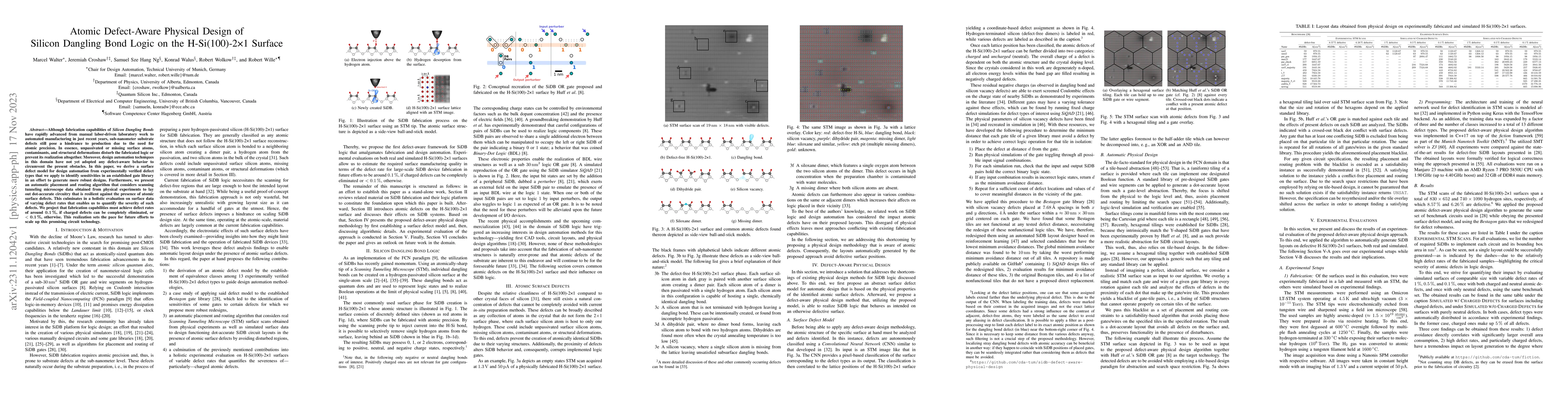 Thumbnail for Atomic Defect-Aware Physical Design of Silicon Dangling Bond Logic on
  the H-Si(100)2x1 Surface