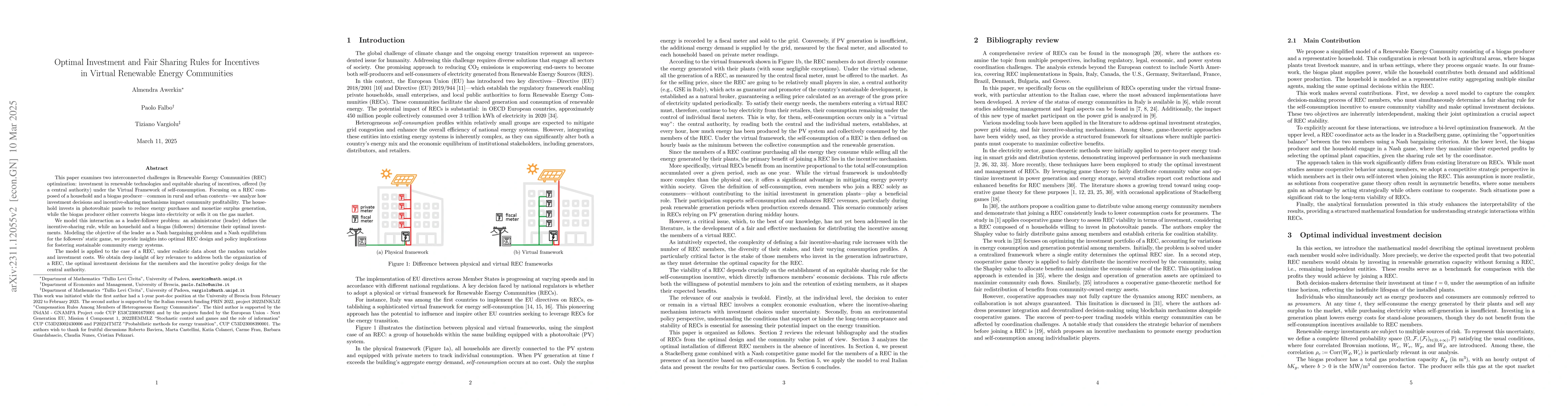 Thumbnail for Optimal Investment and Fair Sharing Rules of the Incentives for
  Renewable Energy Communities
