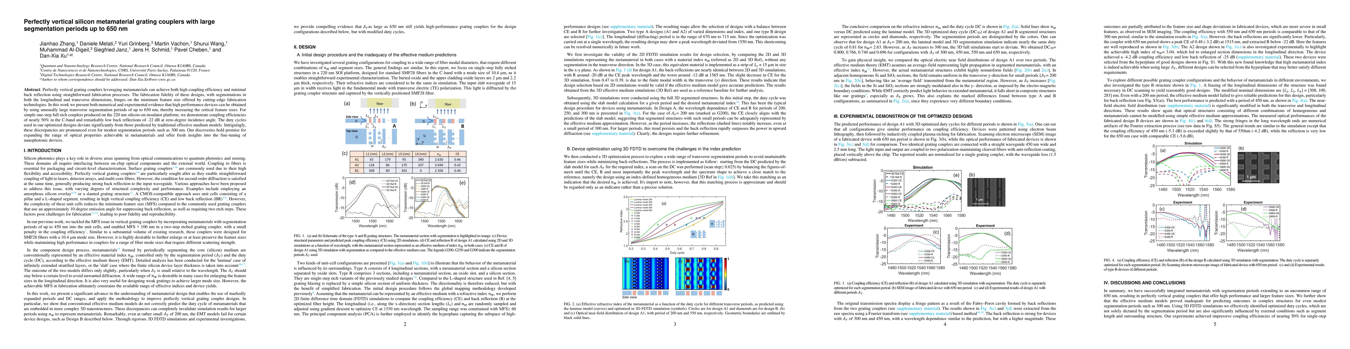 Thumbnail for Perfectly vertical silicon metamaterial grating couplers with large
  segmentation periods up to 650 nm