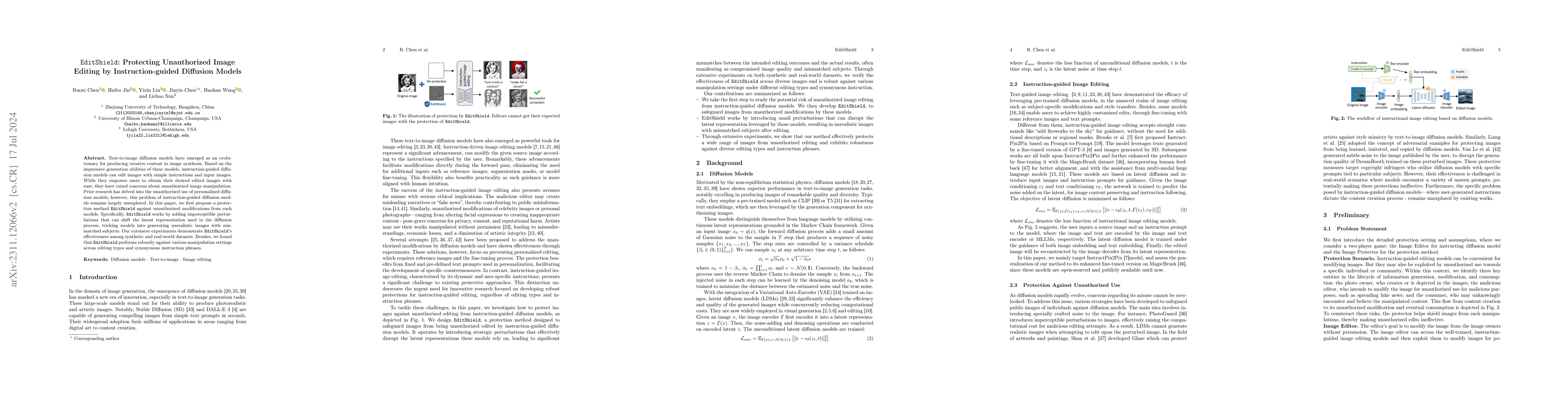 Thumbnail for EditShield: Protecting Unauthorized Image Editing by Instruction-guided
  Diffusion Models