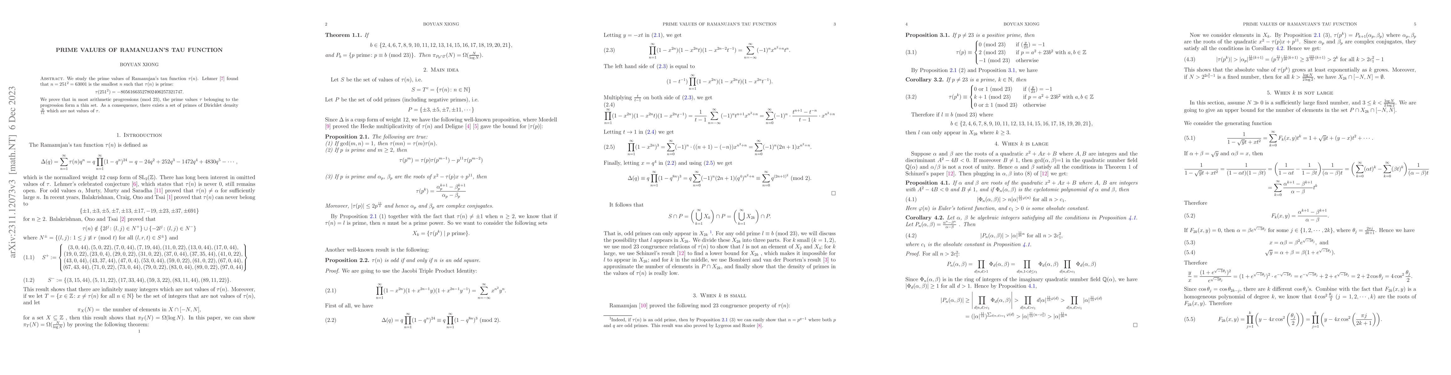 Thumbnail for Prime values of Ramanujan's tau function