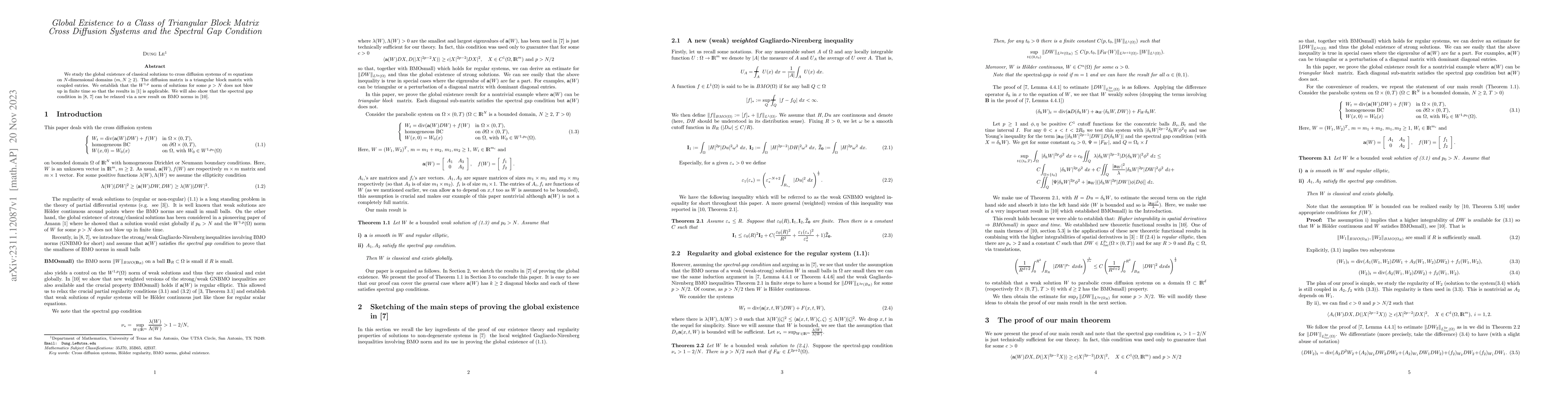 Thumbnail for Global Existence to a Class of Triangular Block Matrix Cross Diffusion
  Systems and the Spectral Gap Condition