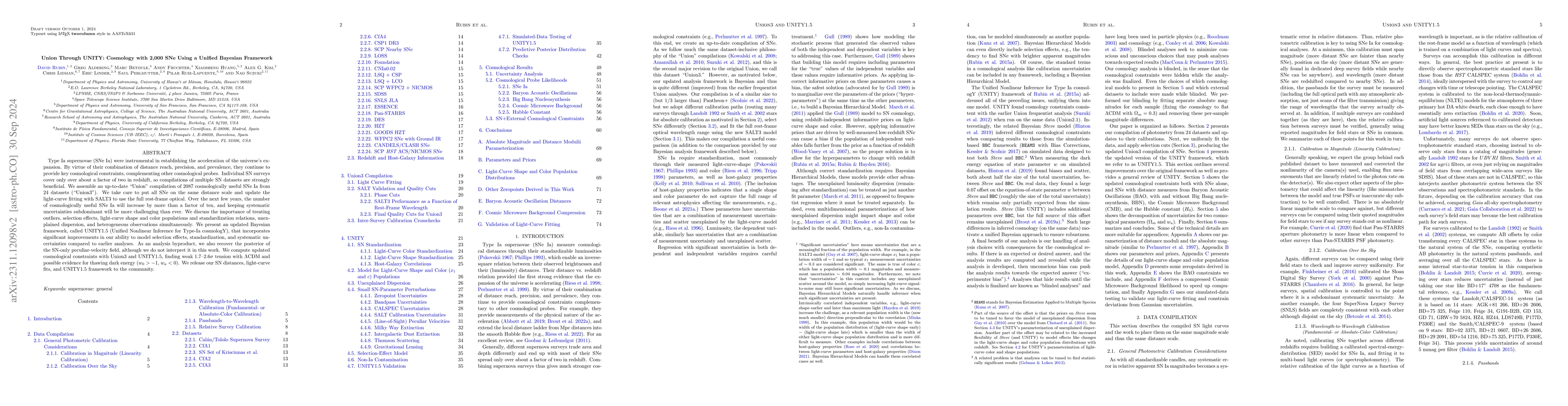 Thumbnail for Union Through UNITY: Cosmology with 2,000 SNe Using a Unified Bayesian
  Framework