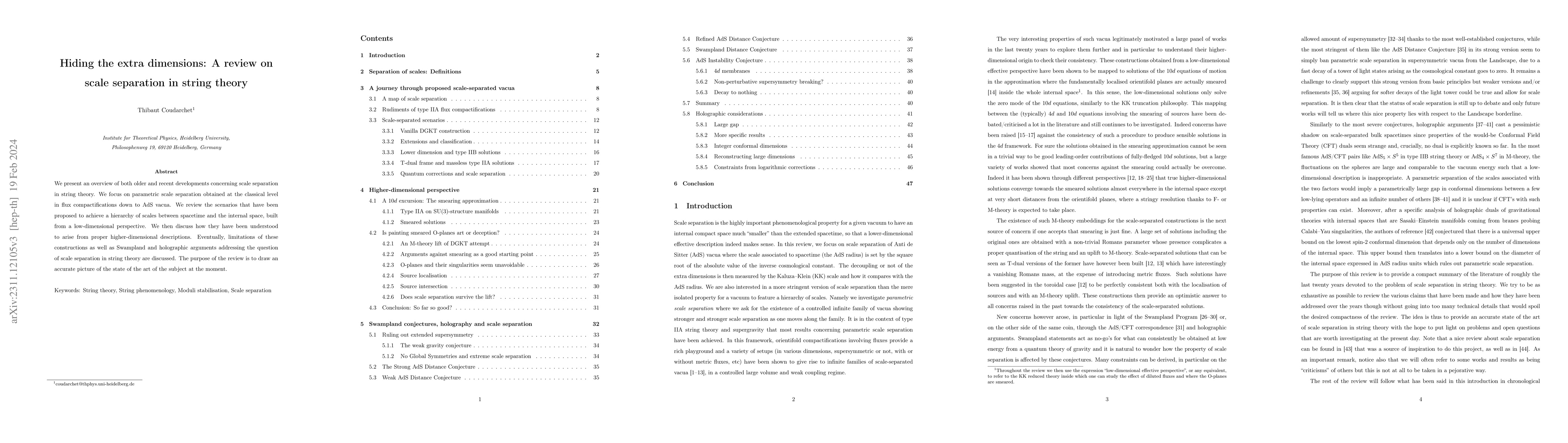 Thumbnail for Hiding the extra dimensions: A review on scale separation in string
  theory