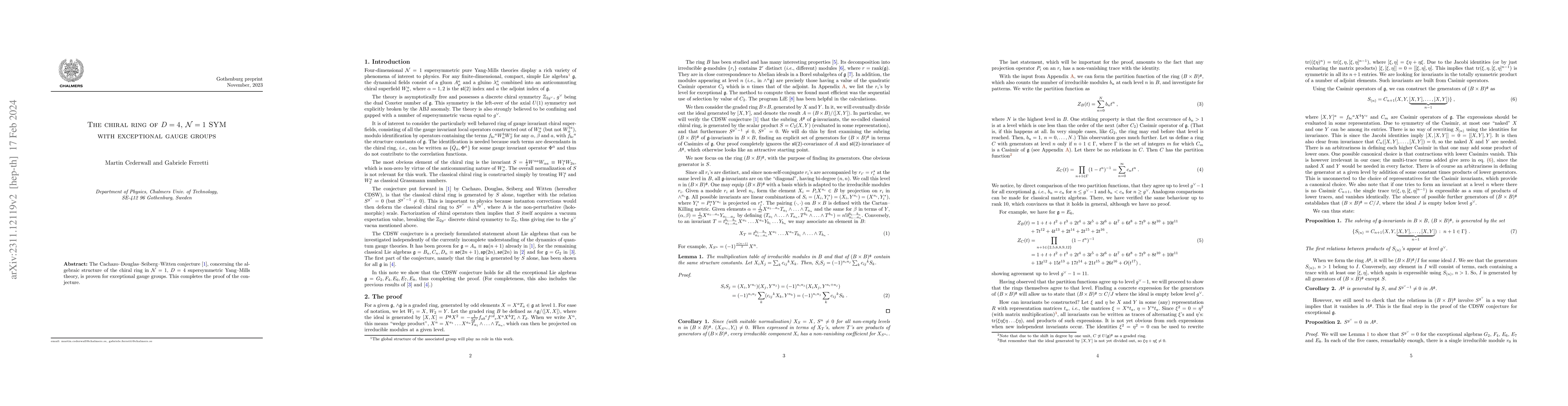 Thumbnail for The chiral ring of D=4, N=1 SYM with exceptional gauge groups