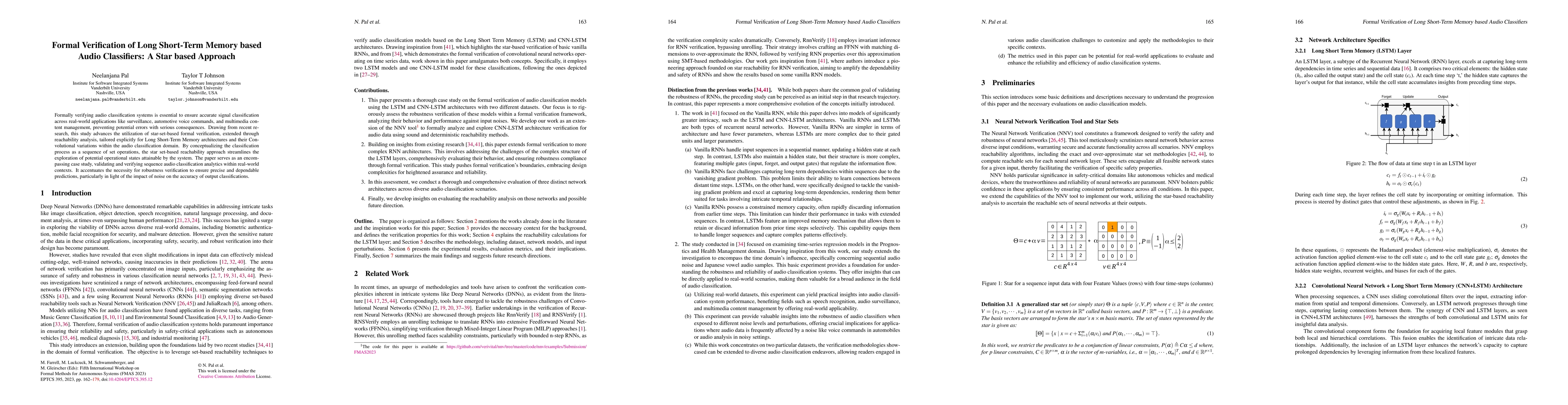 Thumbnail for Formal Verification of Long Short-Term Memory based Audio Classifiers: A
  Star based Approach
