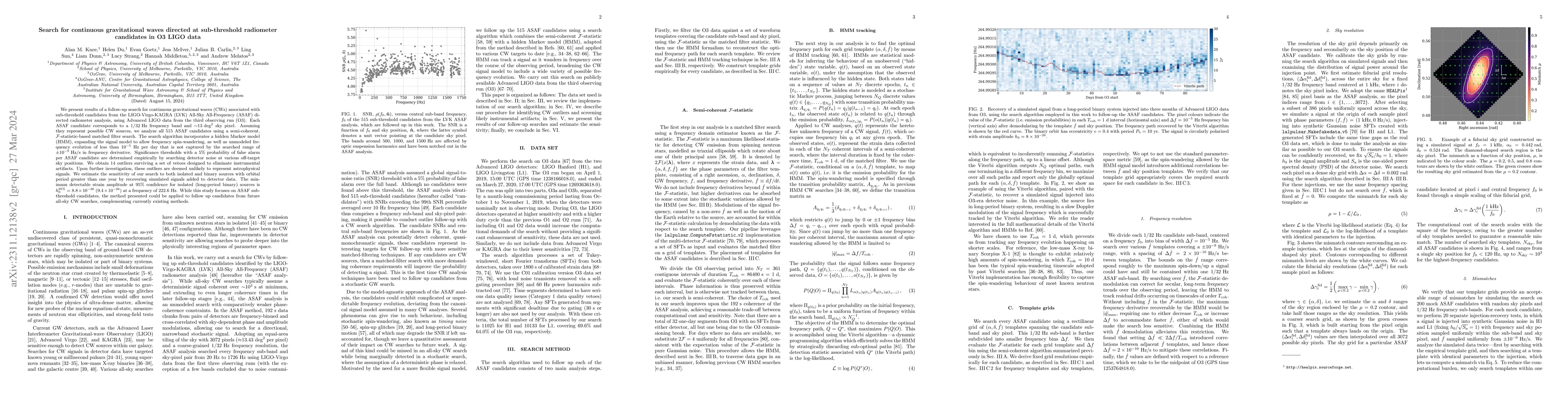 Thumbnail for Search for continuous gravitational waves directed at sub-threshold
  radiometer candidates in O3 LIGO data