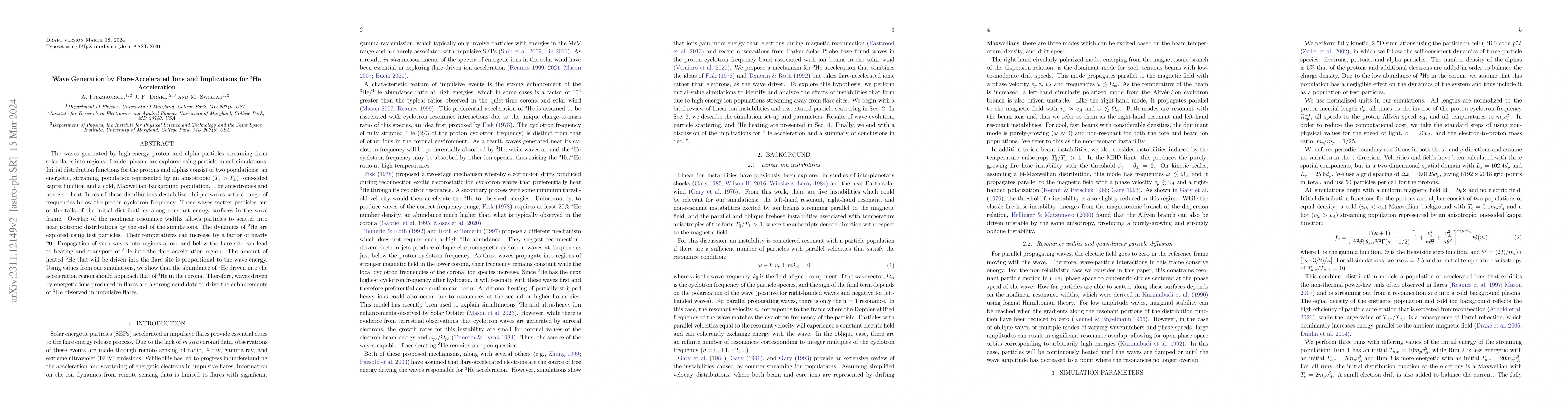 Thumbnail for Wave Generation by Flare-Accelerated Ions and Implications for 3He
  Acceleration