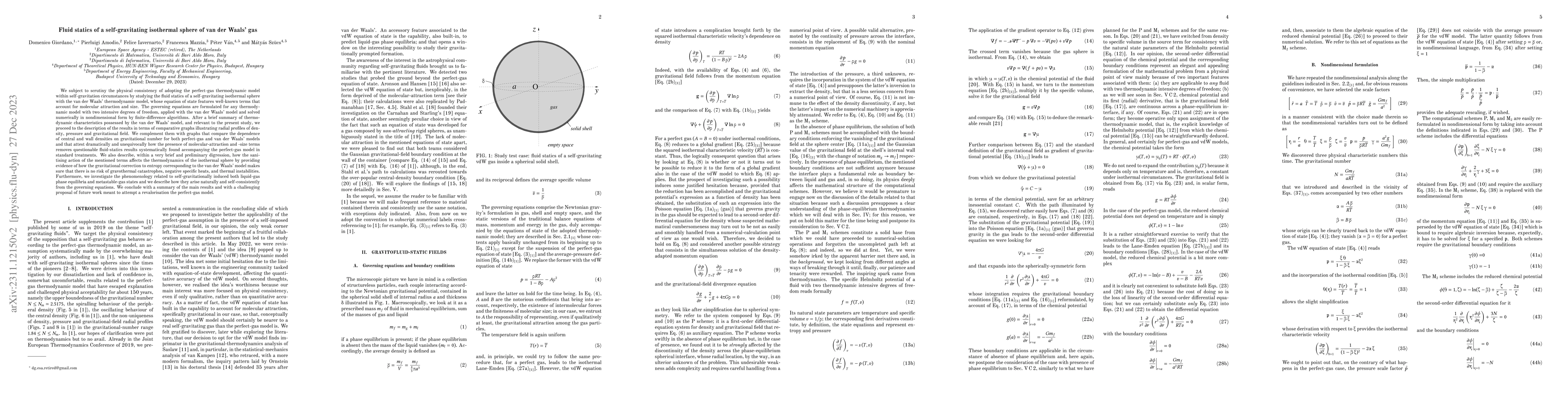 Thumbnail for Fluid statics of a self-gravitating isothermal sphere of van der Waals'
  gas