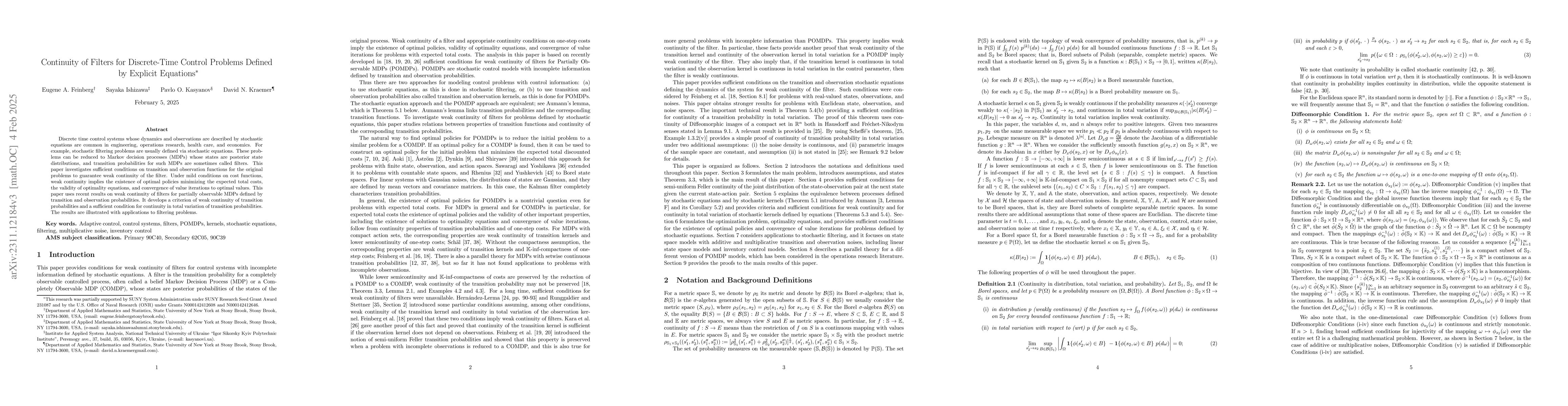 Thumbnail for Continuity of Filters for Discrete-Time Control Problems Defined by
  Explicit Equations
