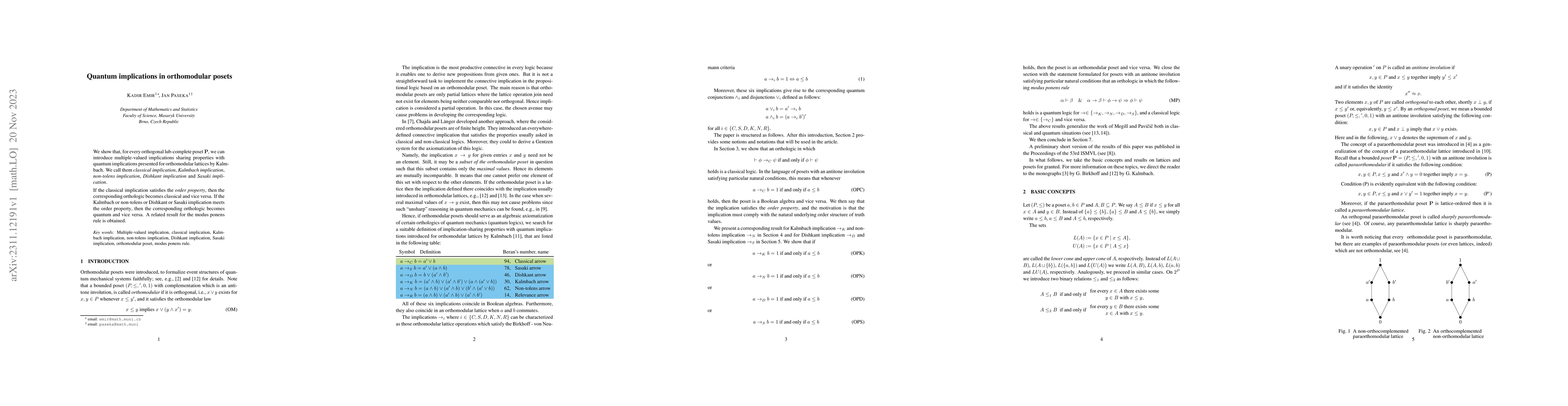 Thumbnail for Quantum implications in orthomodular posets